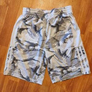 Adidas Boys Gray Camouflage Drawstring Athletic Shorts